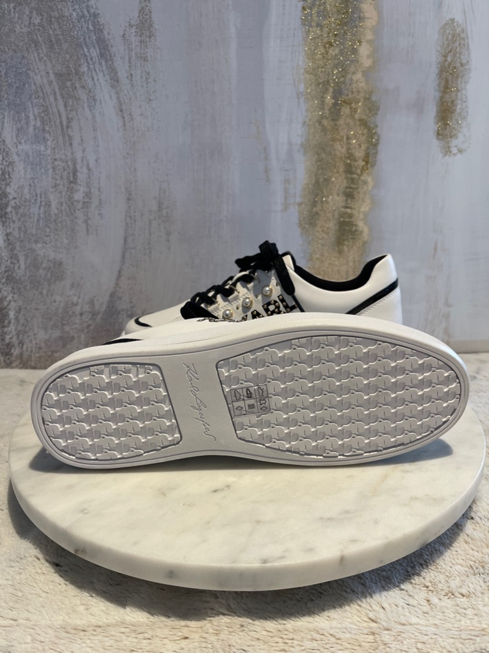 Karl Lagerfeld White and Black Pearl-Trim Sneakers - Picture 5 of 10